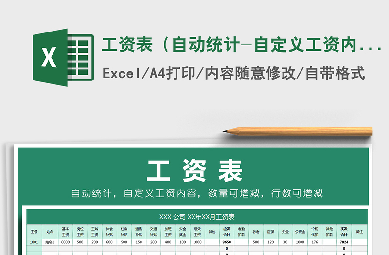 2021年工资表(自动统计-自定义工资内容-行列数自由增减)