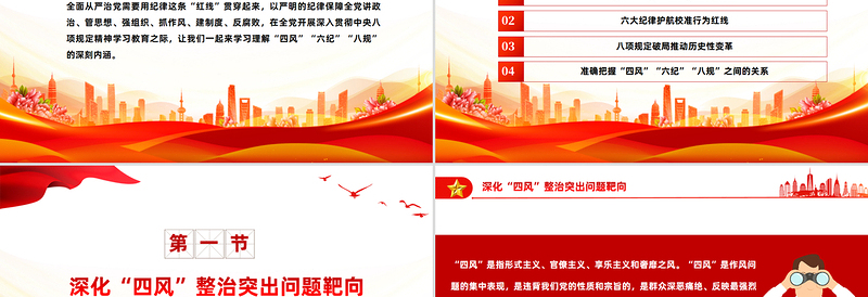 2025四风六纪八规PPT简洁风党的作风建设党课课件