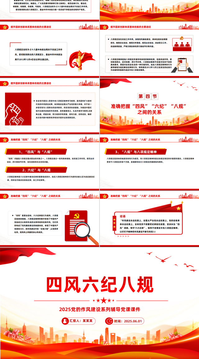 2025四风六纪八规PPT简洁风党的作风建设党课课件