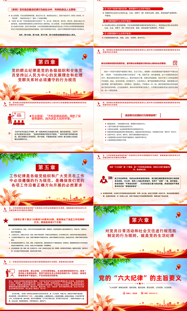 党的六大纪律主旨要义PPT红色大气党员干部警示教育党课课件