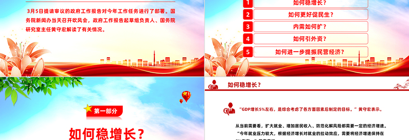 2024政府工作报告新部署权威解读PPT大气简洁两会学习辅导课件