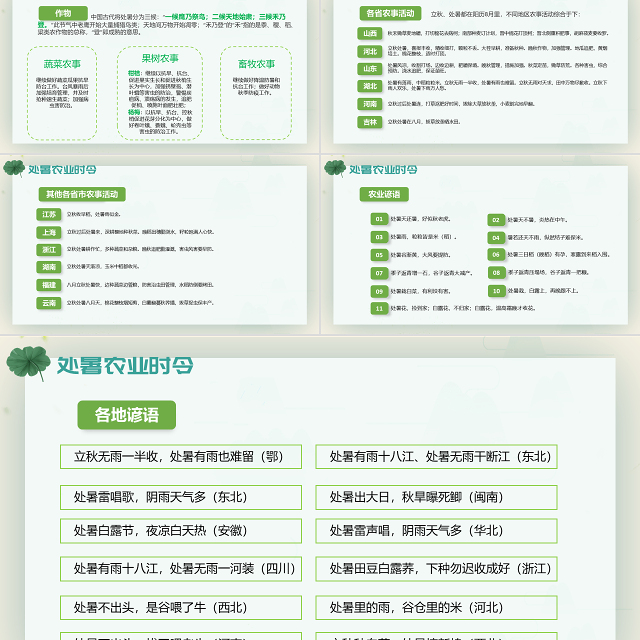 原创小清新校园文化教育传统中国二十四节气之处暑节气相关知识介绍主题班会PPT-版权可商用