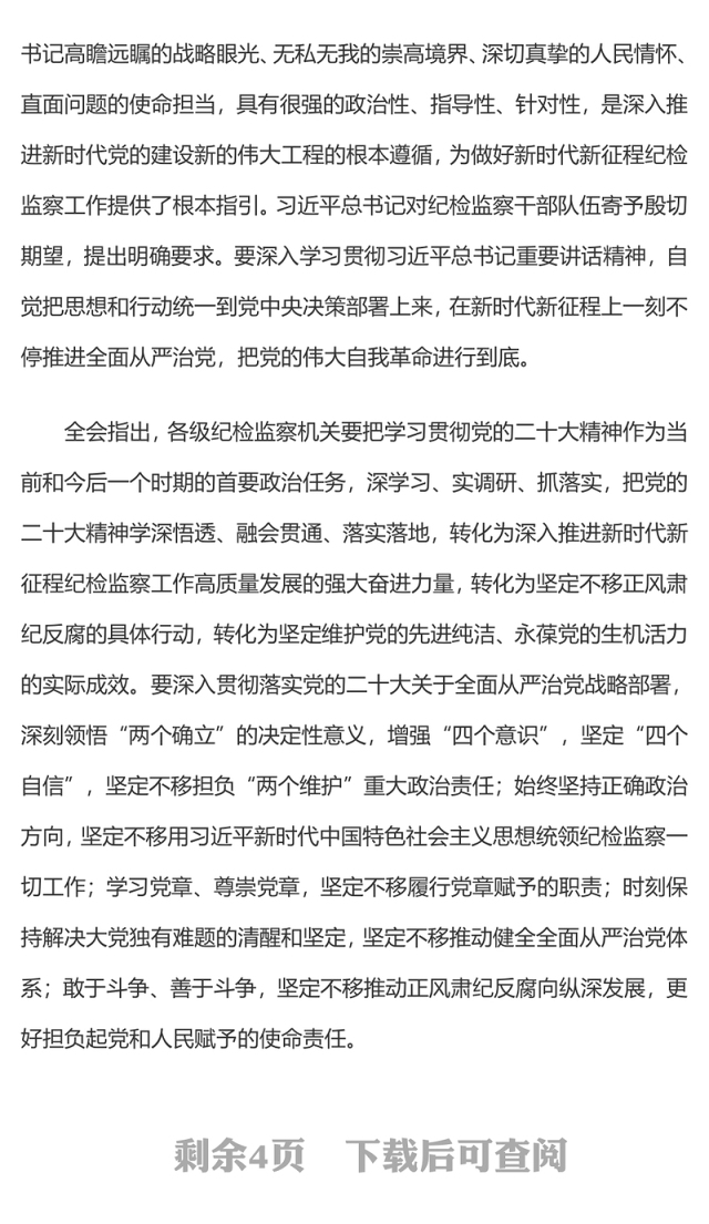2023年第二十届中央纪委二次全会公报一刻不停推进全面从严治党专题党课(讲稿)