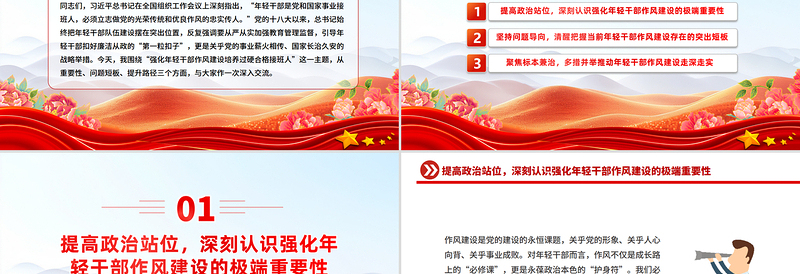 红色简洁强化年轻干部作风建设培养过硬合格接班人PPT微党课