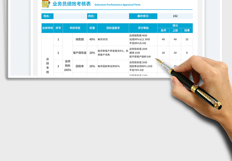 业务员绩效考核表免费下载