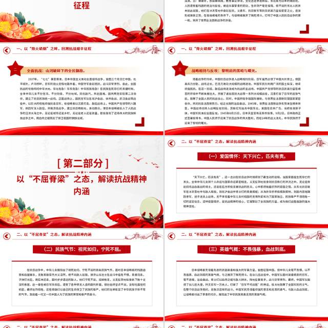 红色精美纪念中国人民抗日战争暨世界反法西斯战争胜利80周年思政课PPT党课