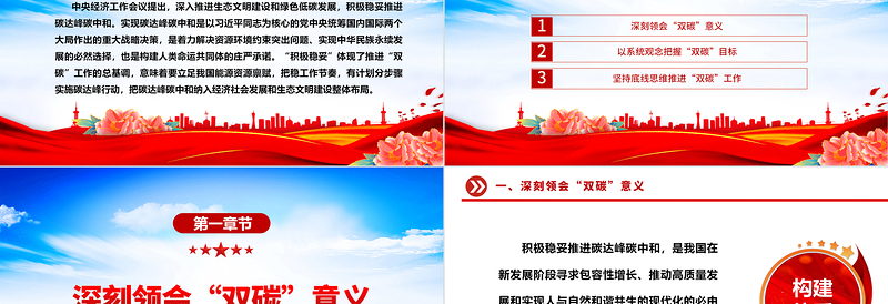 积极稳妥推进双碳工作ppt大气精美深入推进生态文明建设和绿色低碳发展专题课件