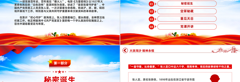 大浪淘沙精神永恒PPT简洁创意主题教育电影《力量密码》党政机关观影心得体会党课课件