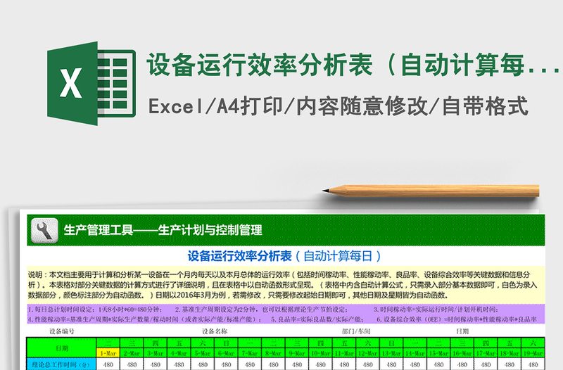2022年设备运行效率分析表(自动计算每日)免费下载