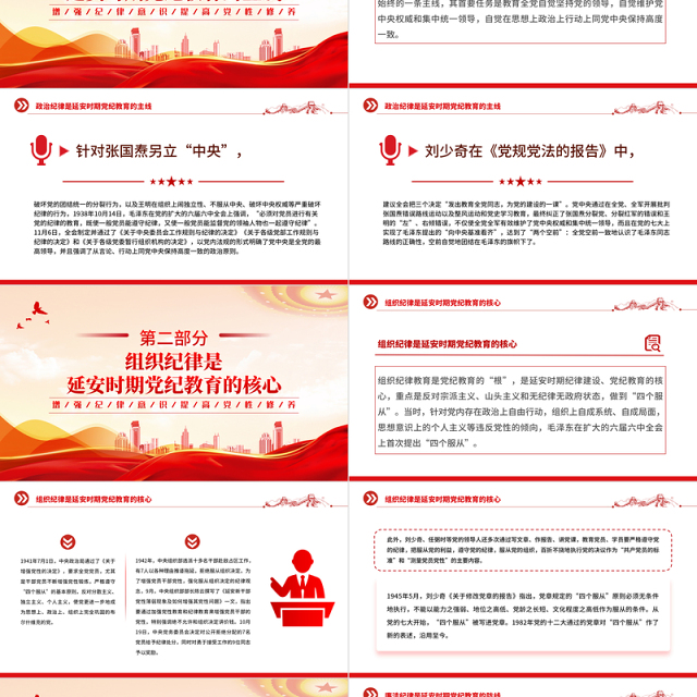 红色精美延安时期党纪教育的成效与启示党规党纪微党课PPT