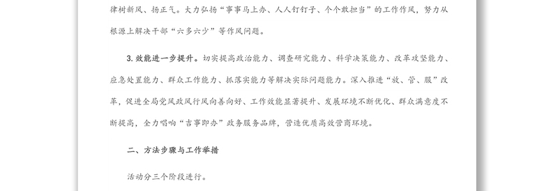 关于开展“思想大解放、作风大整顿、效能大提升”活动实施方案