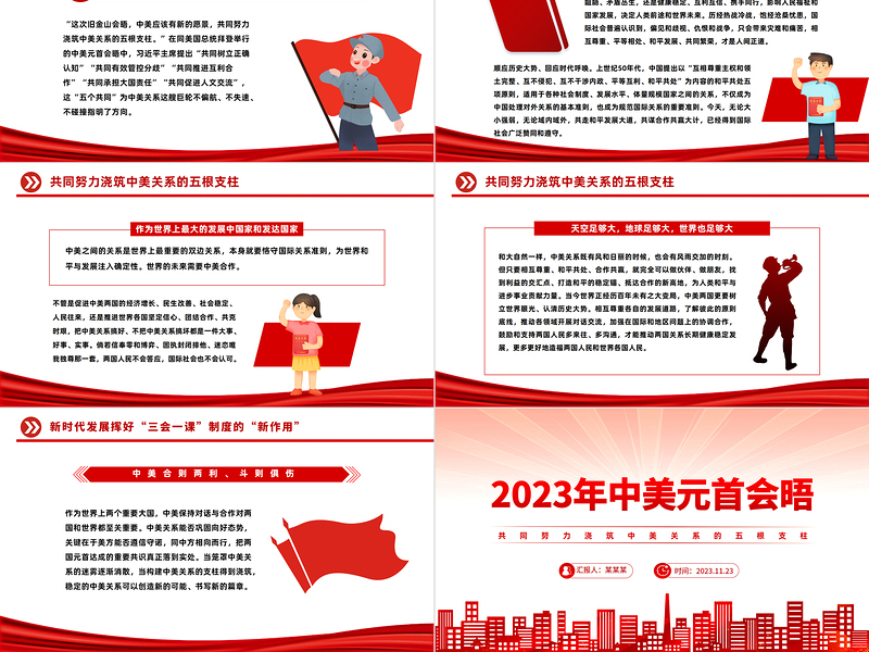 2023中美元首会晤PPT精美大气共同努力浇筑中美关系的五根支柱课件下载
