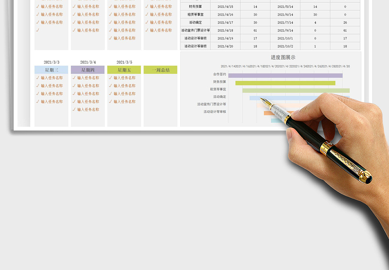 2021年一周工作学习计划表-甘特图