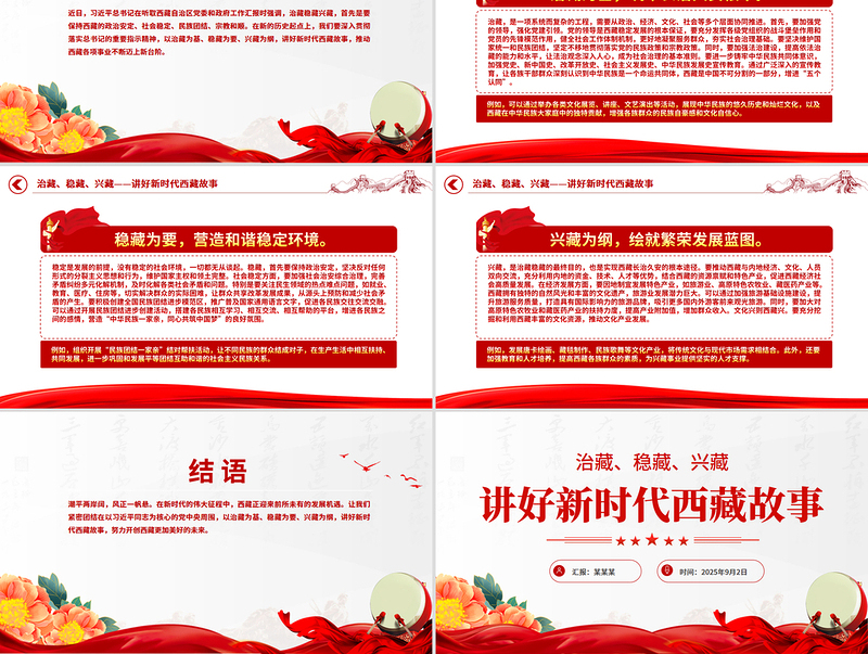 简洁风治藏稳藏兴藏PPT讲好新时代西藏故事微党课