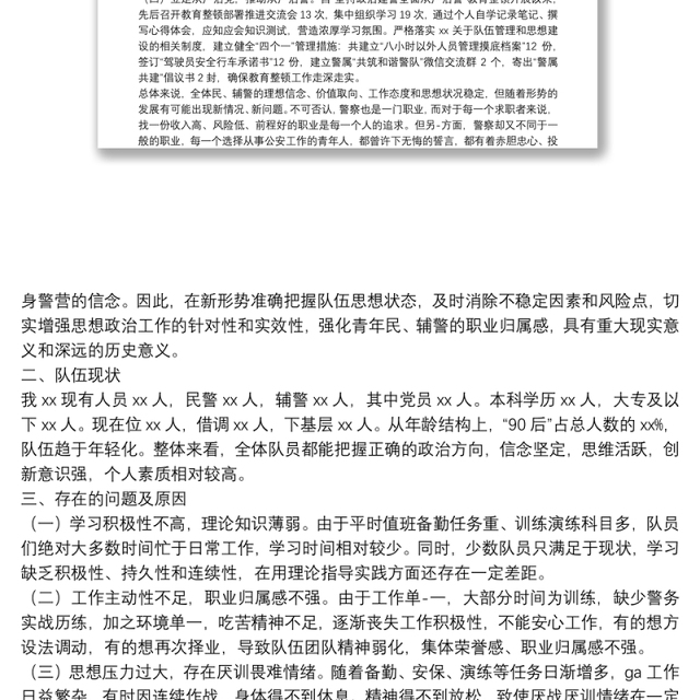 公安局科所队队伍思想状况分析及工作总结
