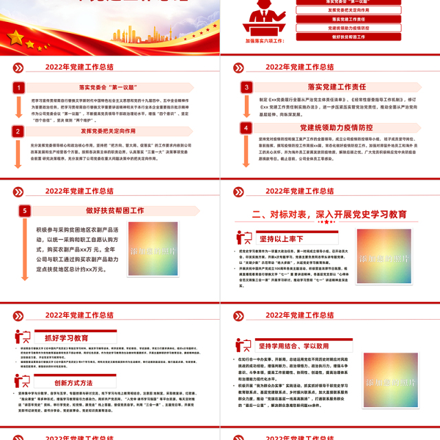 2022年党建工作总结及2023年工作计划PPT红色大气国有企业党支部开展工作制定计划专题党建党课课件
