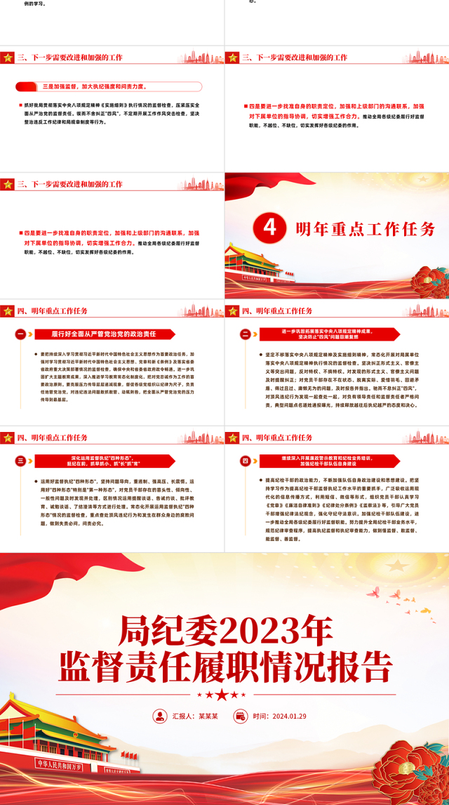 2023年纪委监督责任履职情况报告PPT红色精美纪检监察工作总结