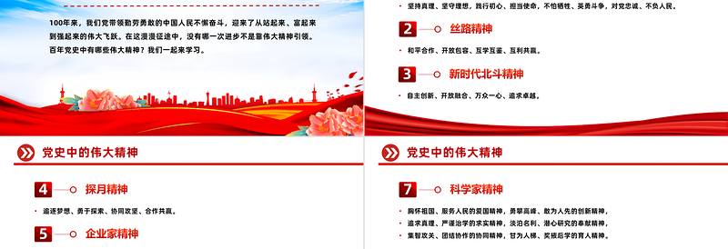 百年党史之伟大精神PPT大气简洁传承弘扬好中国精神谱系党课课件