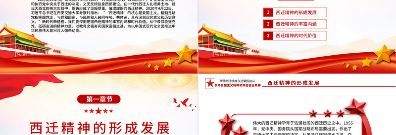 传承西迁精神矢志爱国奋斗PPT红色大气弘扬爱国主义精神和艰苦创业精神党课下载