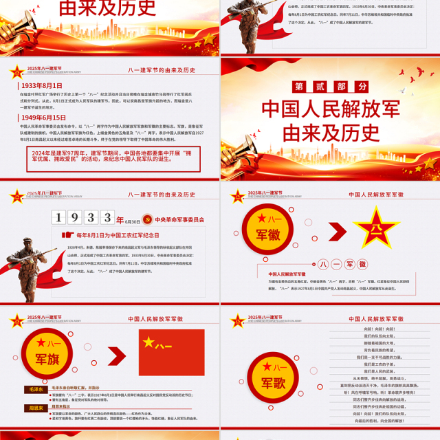 红色精美热烈庆祝中国人民解放军建军98周年PPT红色大气铁血铸军魂建军节课件