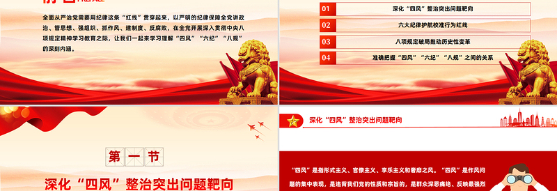 简洁风四风六纪八规党的作风建设PPT微党课