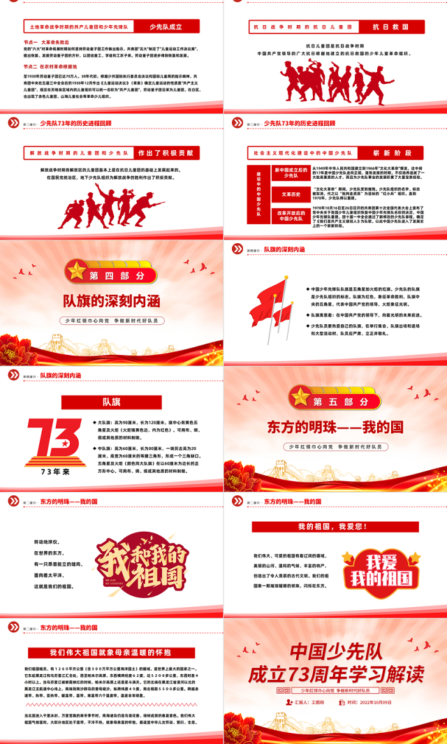 2022中国少先队成立73周年学习解读PPT红色简约风少年红领巾心向党争做新时代好队员专题课件模板