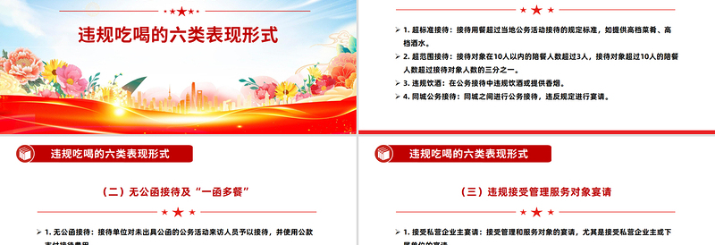 精美简洁体制内违规吃喝超标接待的六类表现形式及自纠建议PPT课件