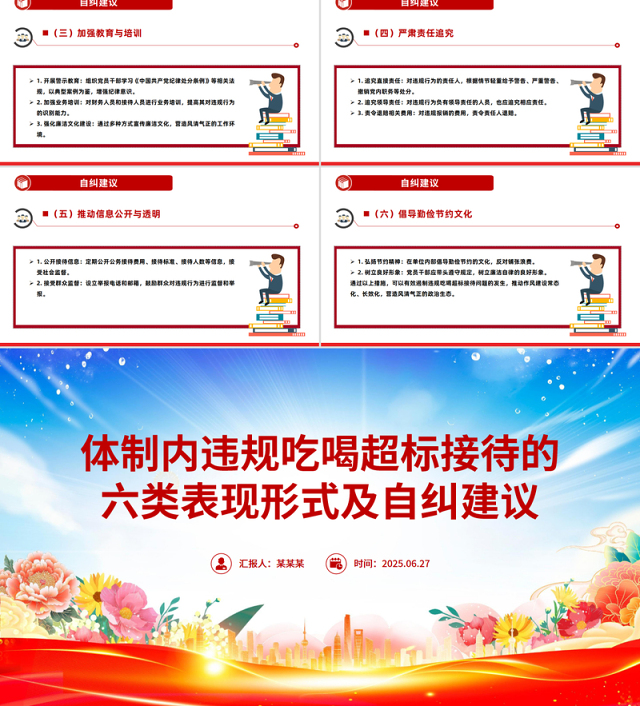 精美简洁体制内违规吃喝超标接待的六类表现形式及自纠建议PPT课件