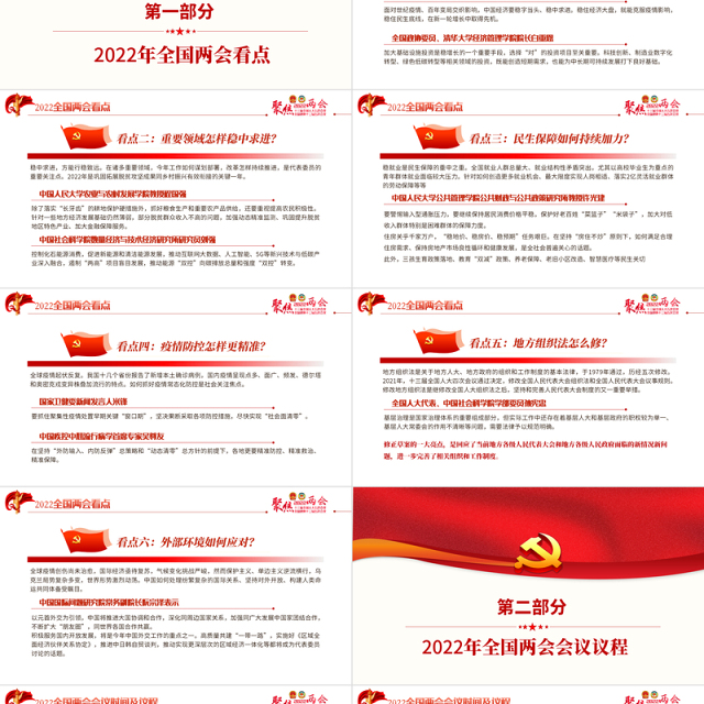 聚焦2022年全国两会新征程传递哪些发展新信号PPT红色精美学习两会专题课件模板下载