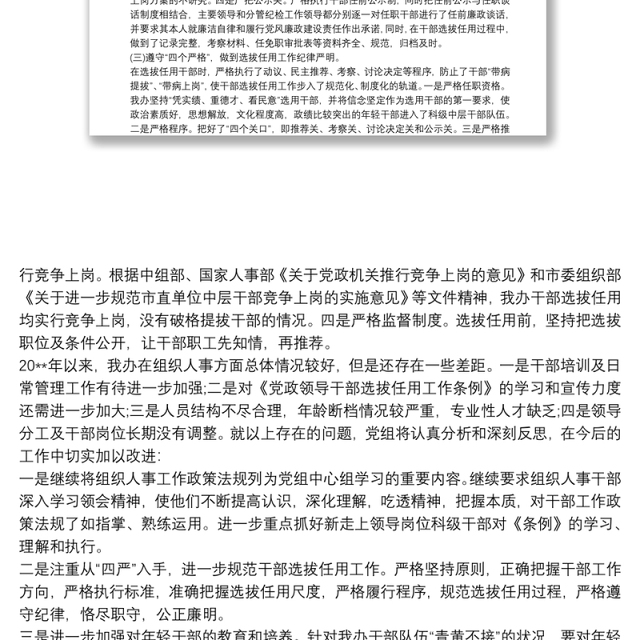 组织人事工作专题汇报材料