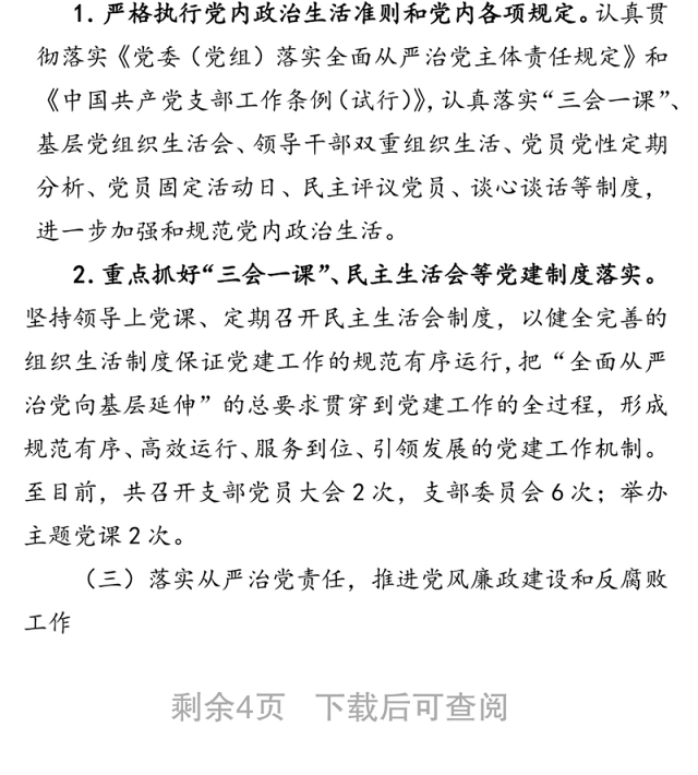 履行全面从严治党主体责任报告