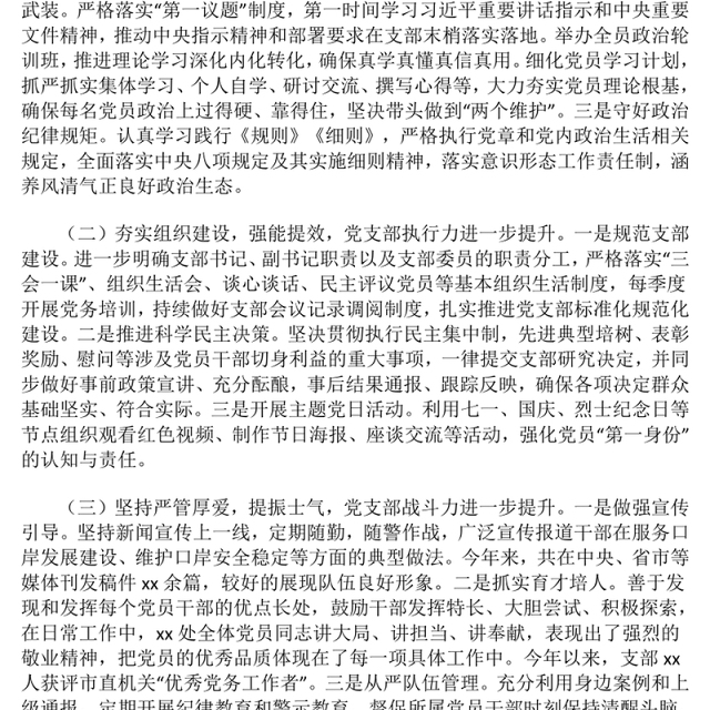 2024年党支部书记抓基层党建工作述职报告