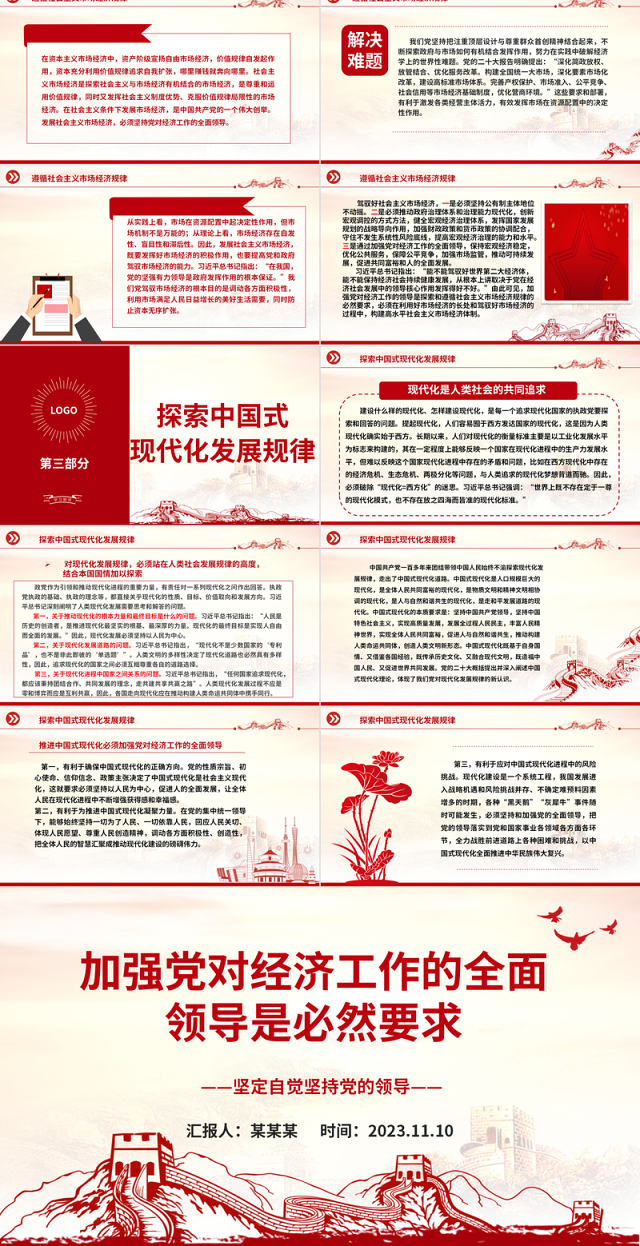 2023加强党对经济工作的全面领导是必然要求ppt大气党政风坚定自觉坚持党的领导党组织党支部党员学习培训党课课件