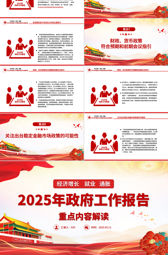 2025年政府工作报告重点内容解读PPT两会精神学习课件