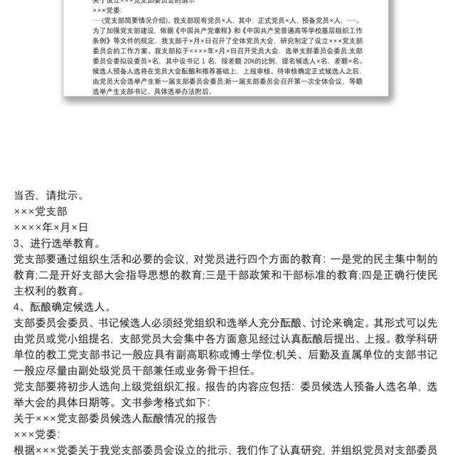 最新党支部成立及选举支部委员会的工作程序