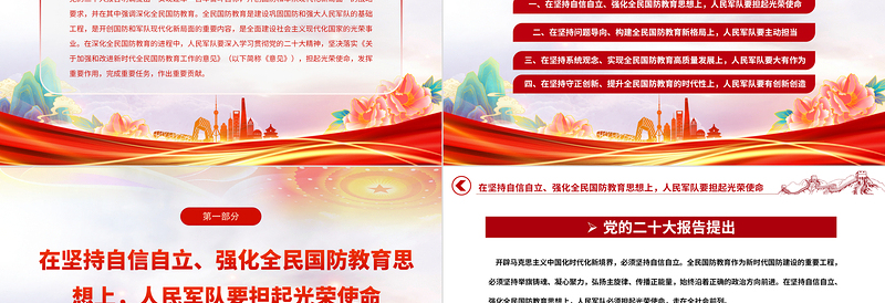 2023人民军队在新时代全民国防教育中的担当与作为PPT大气党建风深入学习宣传贯彻党的二十大精神主题专题党课课件