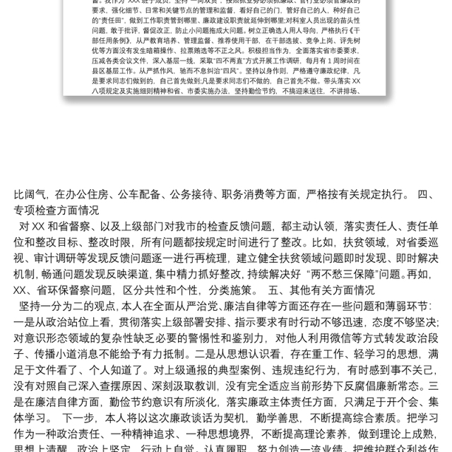 领导班子成员廉政谈话汇报提纲