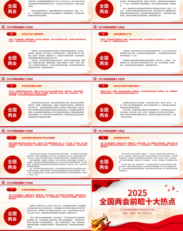 2025两会前瞻十大热点PPT大气精美关注两会聚焦民生专题课件