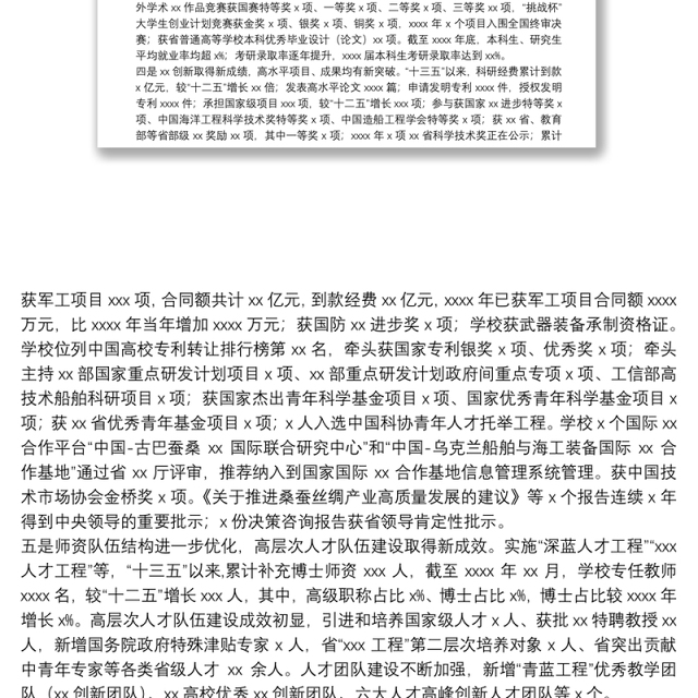 校长在X大学教职工代表大会、工会会员代表大会上的报告(高校)