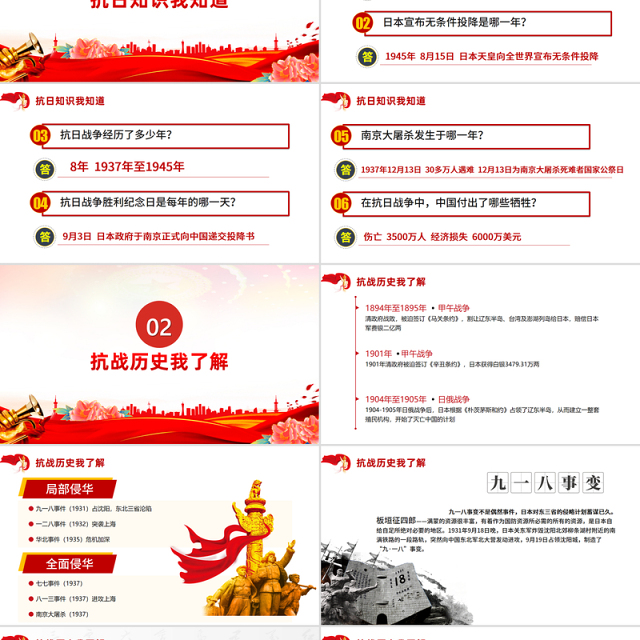 红色党政风庆祝抗日战争胜利80周年纪念反法西斯战争胜利专题党课PPT课件