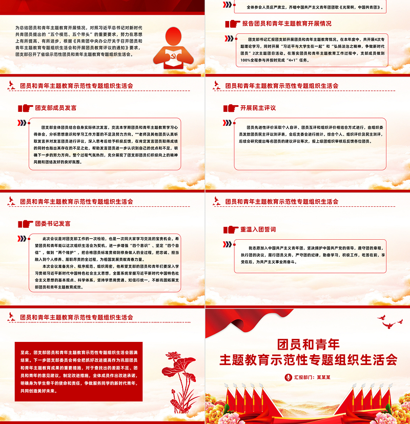 2023年度团员和青年主题教育示范性专题组织生活会PPT模板下载