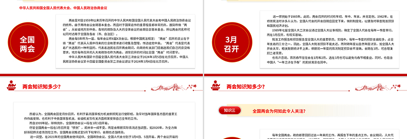两会知识知点问答PPT红色精美关注两会聚焦民生七个知识点带你了解两会党课课件