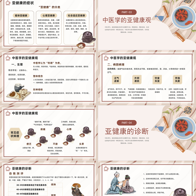 2023传统中医养生PPT中国插画风中华经典中医养生保健养生培训课件模板