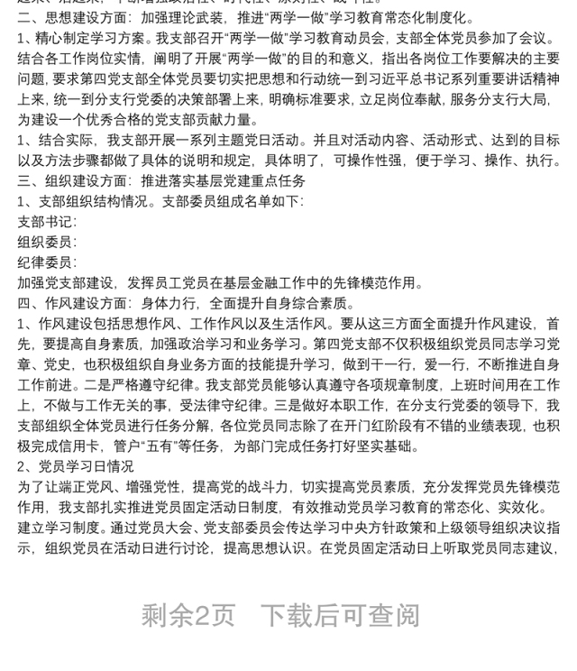 上半年银行支行党支部工作总结