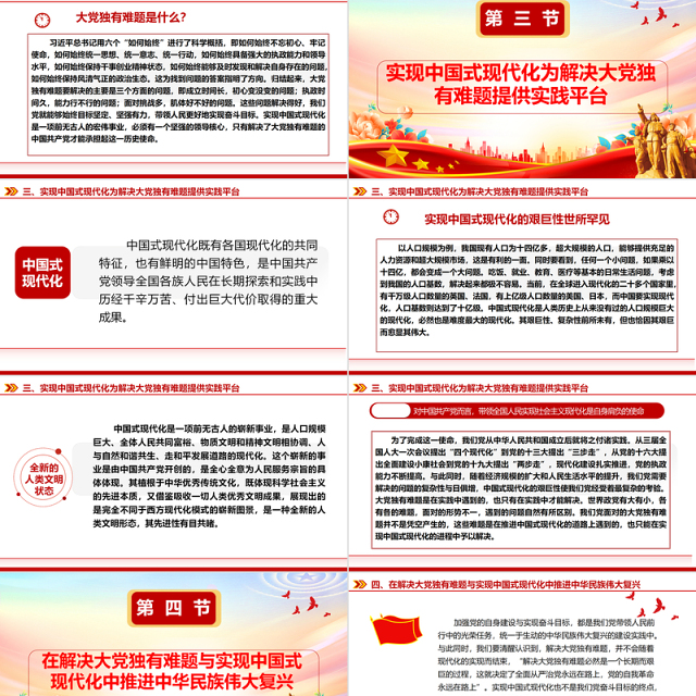 2023解决大党独有难题与中国式现代化的内在逻辑ppt精美党政在实现中华民族伟大复兴的进程中协同推进互相印证党组织专题党课教育课件
