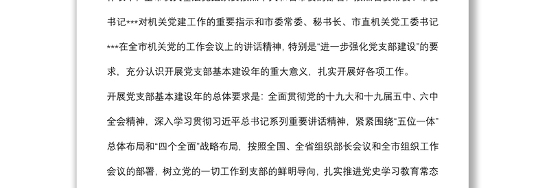 关于开展党支部基本建设年的工作方案