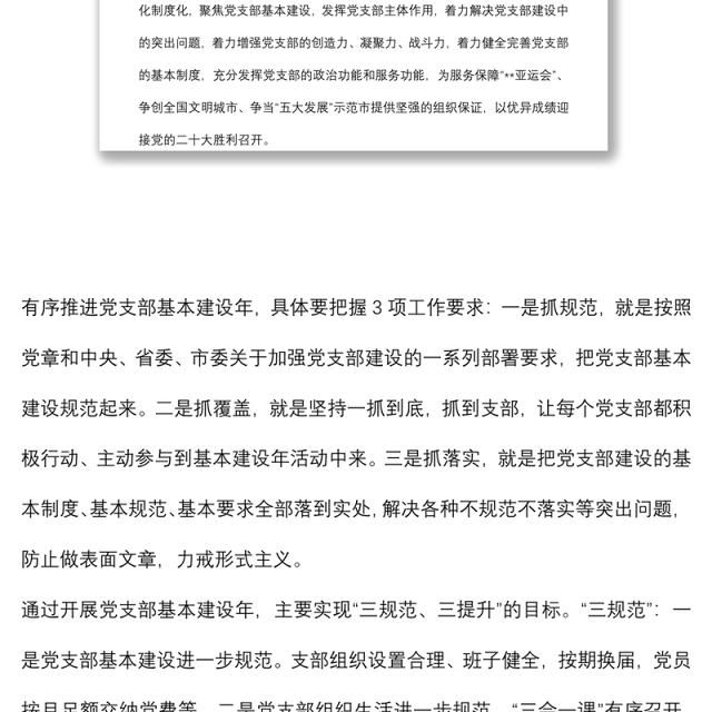 关于开展党支部基本建设年的工作方案
