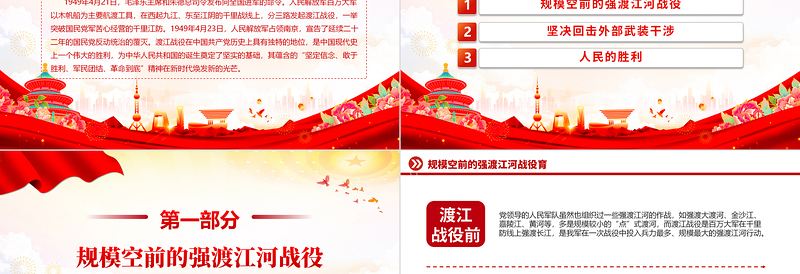 1949年渡江战役的伟大胜利PPT大气简洁党史故事党课