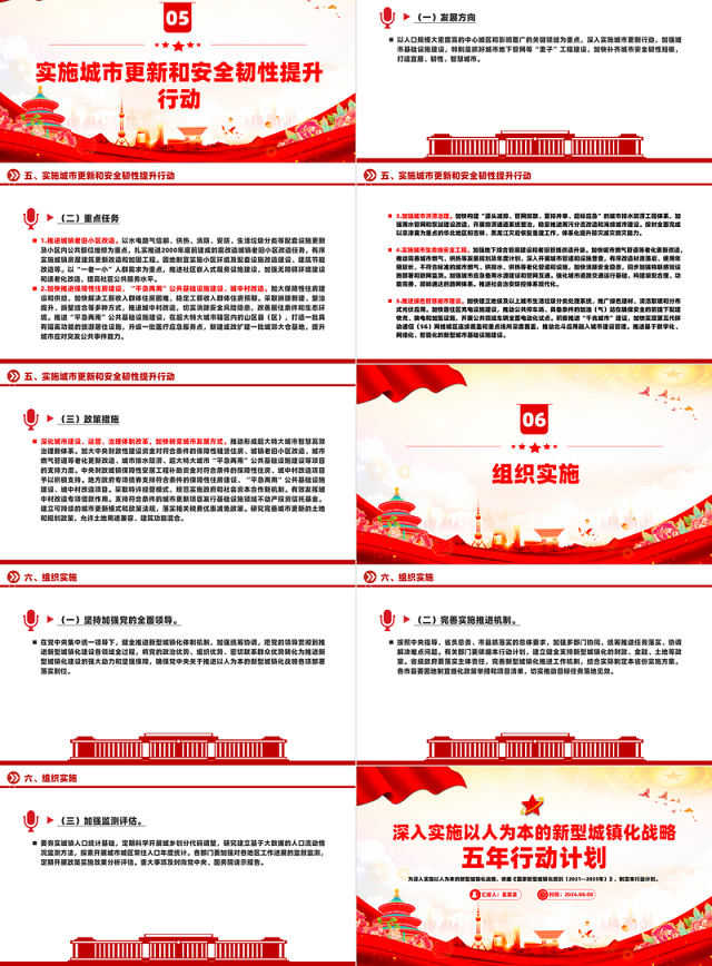 红色简洁深入实施以人为本的新型城镇化战略五年行动计划PPT下载
