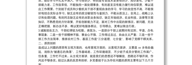 乡镇班子能力作风建设年活动自查剖析材料